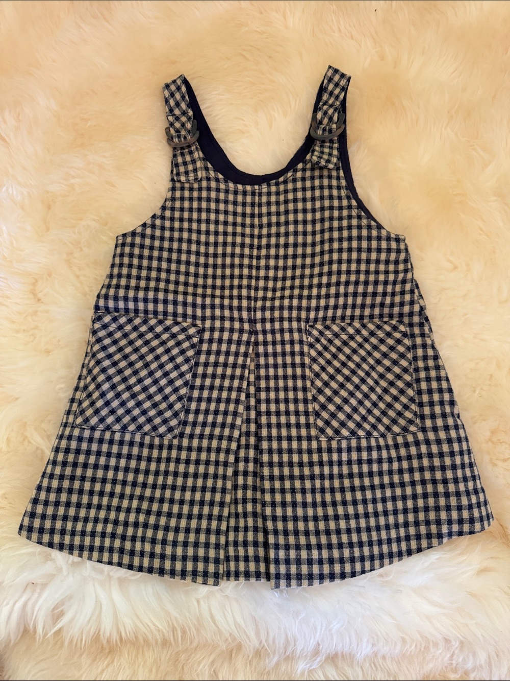 Zara Navy and Cream Plaid Pinafore Dress